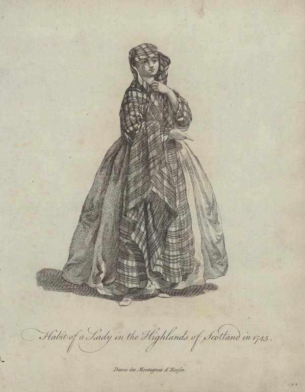 Kostuum van een dame in de Hooglanden van Schotland in 1745 door English School