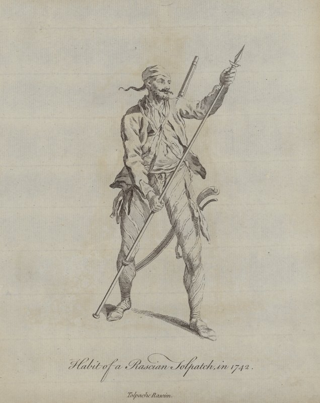 Kostuum van een Rascian Tolpatch in 1742 door English School