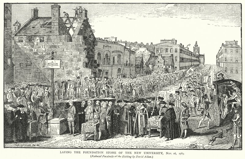 Het leggen van de eerste steen van de nieuwe universiteit, 16 november 1789 door English School