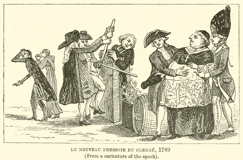 De nieuwe pers van de geestelijkheid, 1789, (van een karikatuur uit die tijd) door English School