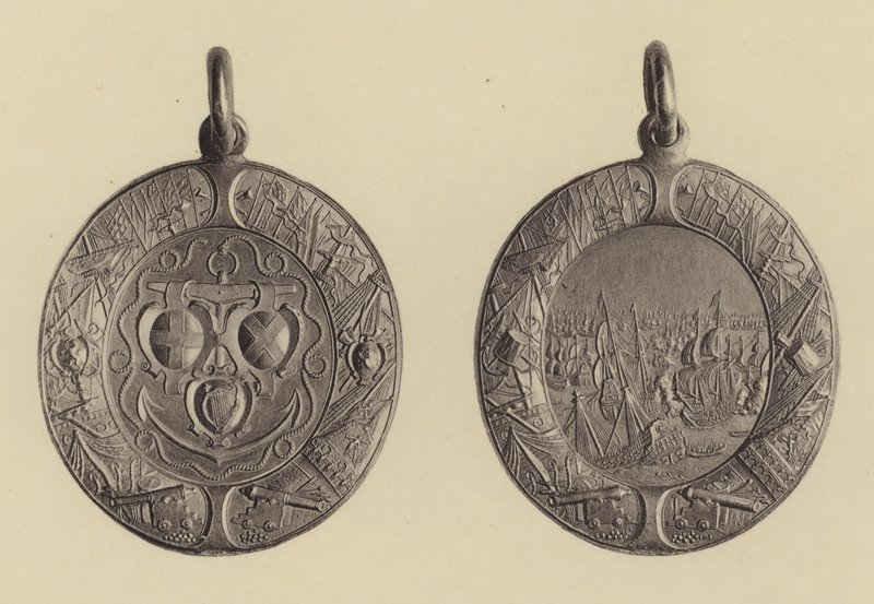 Voor- en achterkant van de marinebeloning voor de overwinningen van admiraal Blake op de Nederlanders, 1652-3 door English School