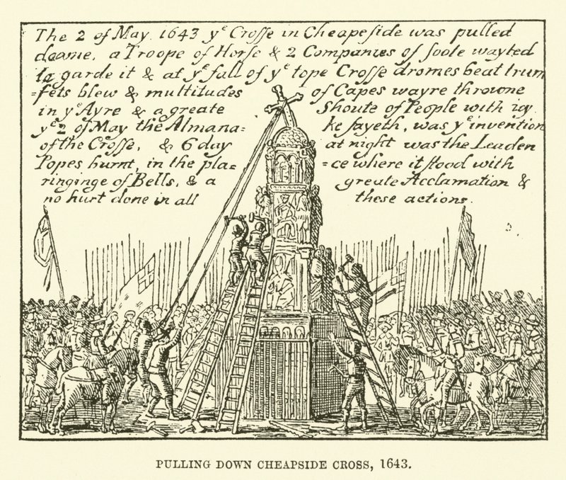 Het neerhalen van Cheapside Cross, 1643 door English School