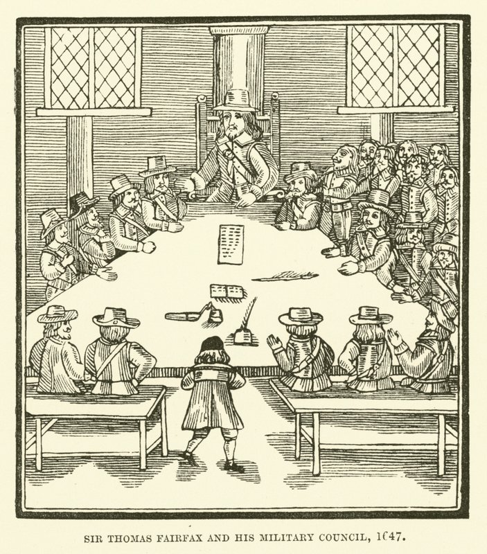 Sir Thomas Fairfax en zijn militaire raad, 1647 door English School