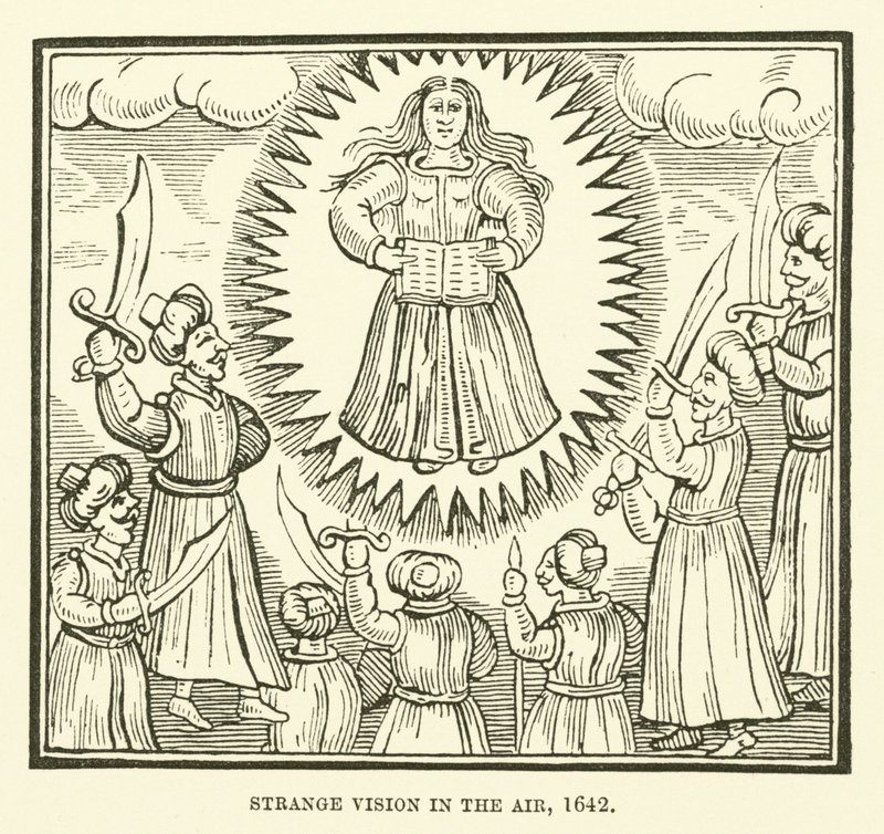Vreemd visioen in de lucht, 1642 door English School
