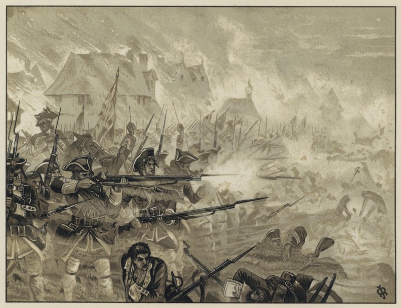 Het 34e (Cholmondeleys Regiment) bij Fontenoy helpt de terugtocht van Fontenoy te dekken, 11 mei 1745 door English School