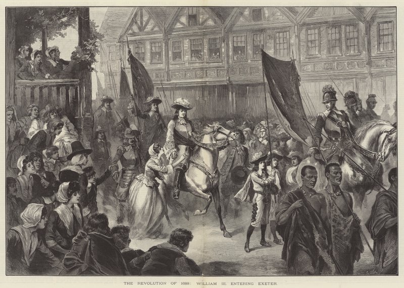 De revolutie van 1688, Willem III betreedt Exeter door English School