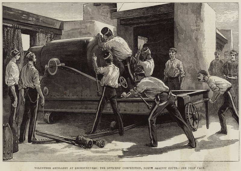 Vrijwillige Artillerie in Shoeburyness, de Officierenwedstrijd, Noord tegen Zuid door English School