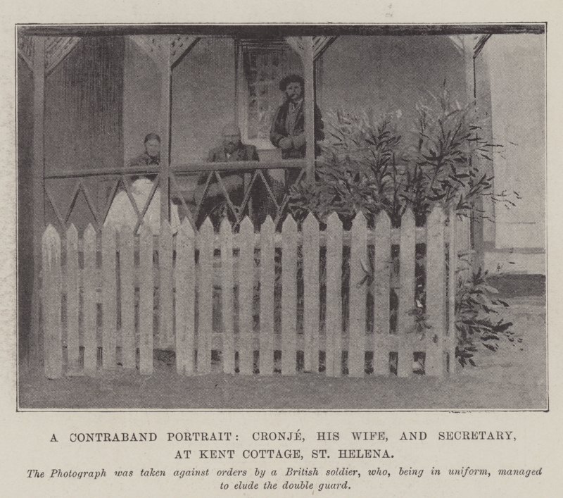 Een verboden portret, Cronje, zijn vrouw en secretaris, in Kent Cottage, St. Helena door English Photographer