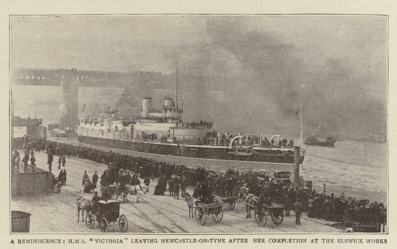 Een herinnering, HMS Victoria verlaat Newcastle-on-Tyne na haar voltooiing bij de Elswick Works door English Photographer