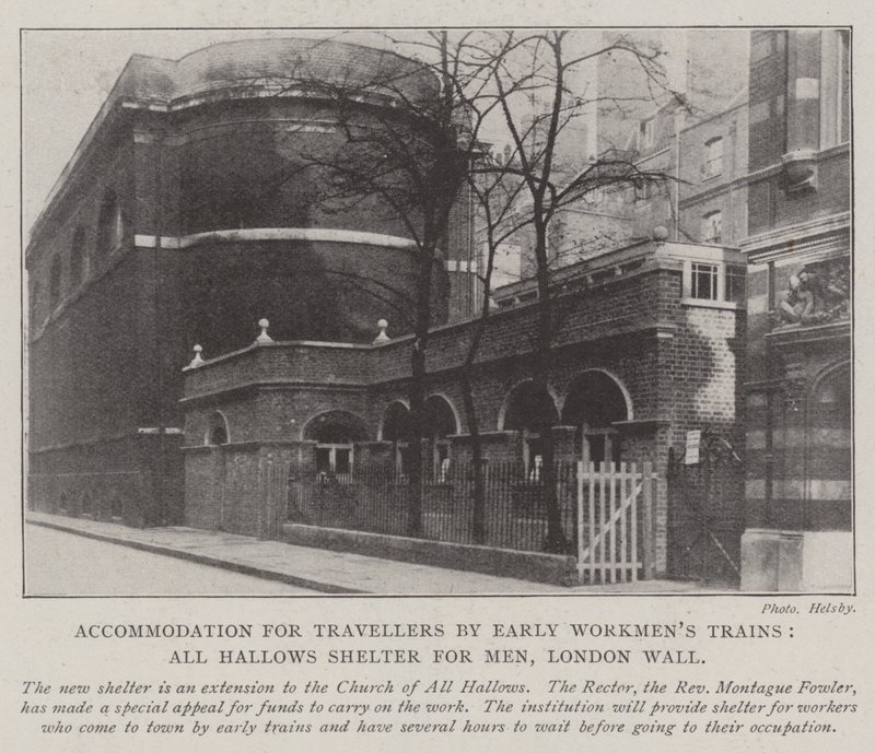 Accommodatie voor reizigers met vroege arbeiderstreinen, All Hallows Shelter for Men, London Wall door English Photographer
