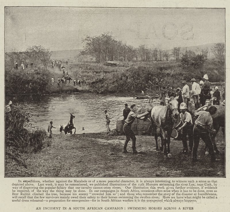 Een Incident in een Zuid-Afrikaanse Campagne, Paarden Zwemmen over een Rivier door English Photographer
