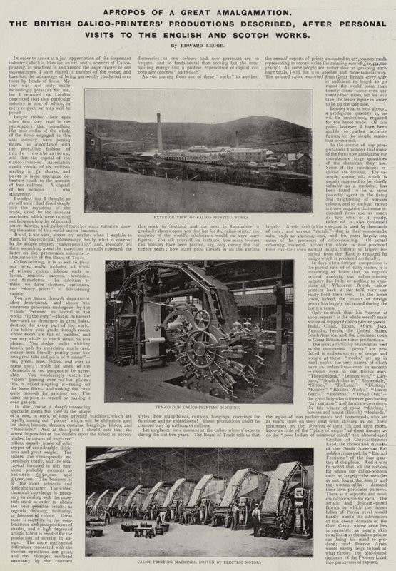 Apropos van een Grote Fusie, de Producties van de Britse Calico-Drukkers beschreven, na Persoonlijke Bezoeken aan de Engelse en Schotse Werken door English Photographer