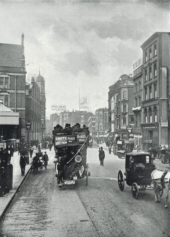 Bishopsgate Street (zonder), kijkend naar het oosten vanaf nabij Liverpool Street door English Photographer