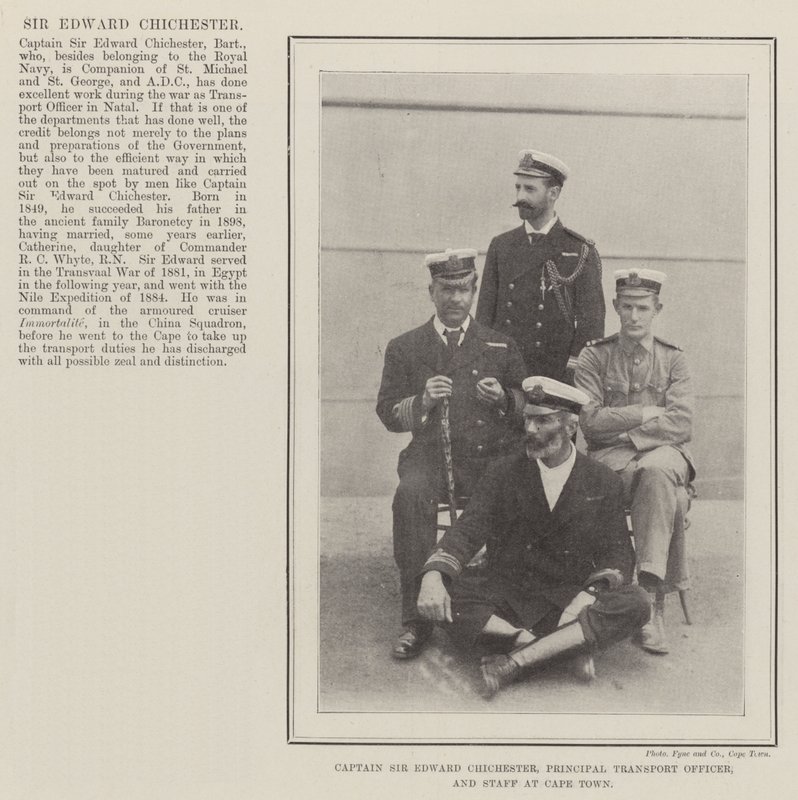 Kapitein Sir Edward Chichester, hoofd transportofficier, en staf in Kaapstad door English Photographer