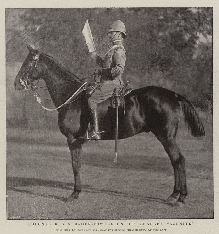 Kolonel R S S Baden-Powell op zijn paard Aconite door English Photographer