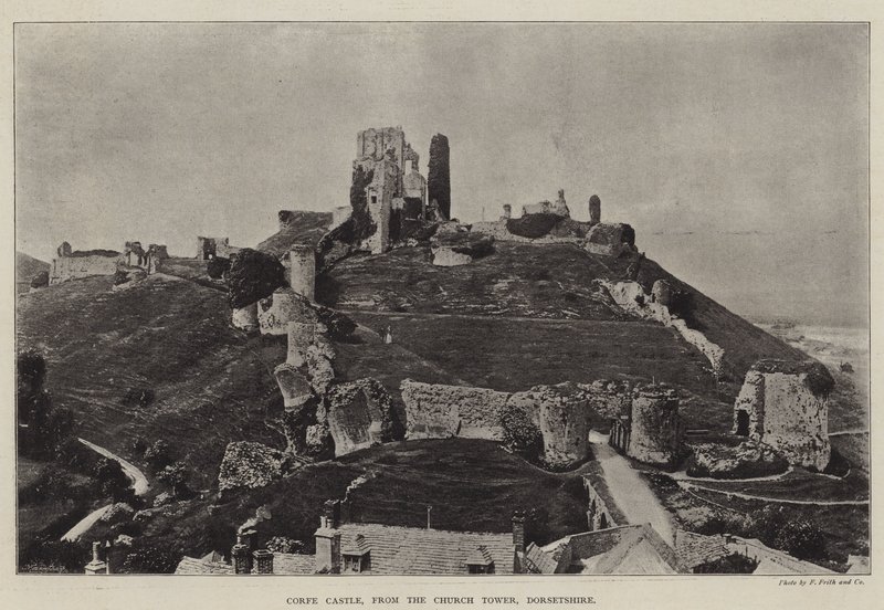 Kasteel Corfe, vanaf de kerktoren, Dorsetshire door English Photographer