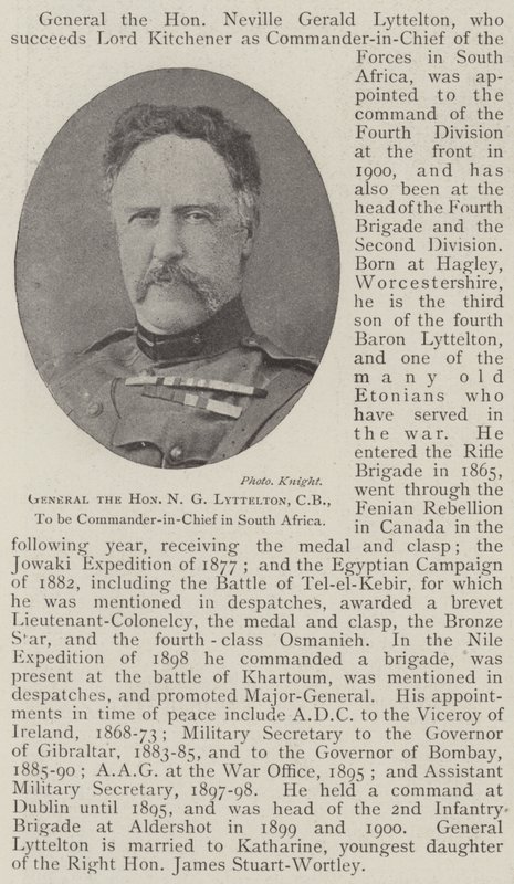 Generaal de Eerwaarde N G Lyttelton, CB, wordt Opperbevelhebber in Zuid-Afrika door English Photographer