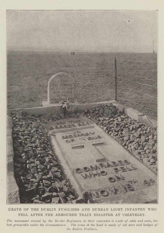 Graf van de Dublin Fusiliers en Durban Light Infantry die vielen na de gepantserde treindisaster bij Chieveley door English Photographer