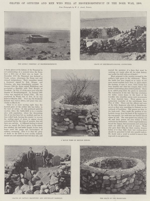 Graven van officieren en mannen die vielen bij Bronkhorstspruit in de Boerenoorlog, 1880 door English Photographer