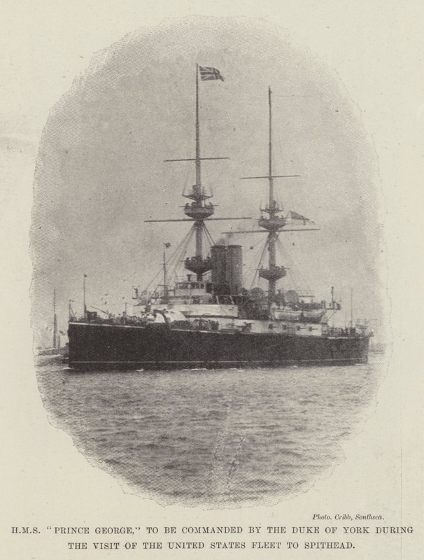 HMS Prince George, te worden gecommandeerd door de hertog van York tijdens het bezoek van de Amerikaanse vloot aan Spithead door English Photographer
