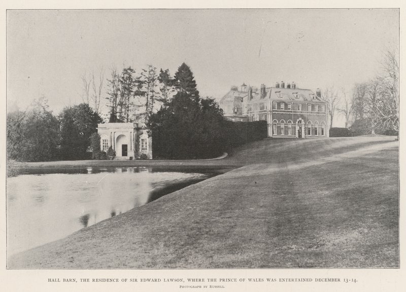 Hall Barn, de Residentie van Sir Edward Lawson, waar de Prins van Wales werd vermaakt 13-14 december door English Photographer