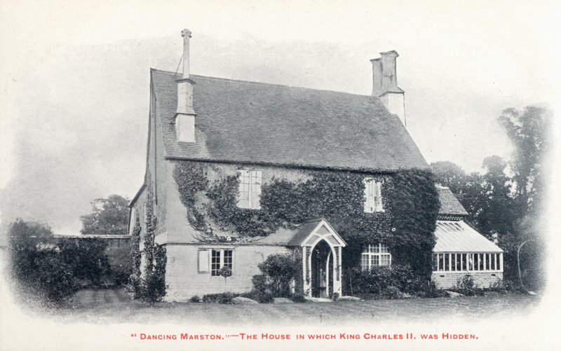 Huis in het dorp Long Marston, Gloucestershire, waar koning Charles II werd verborgen na zijn ontsnapping na de nederlaag van zijn leger in de Slag bij Worcester door English Photographer