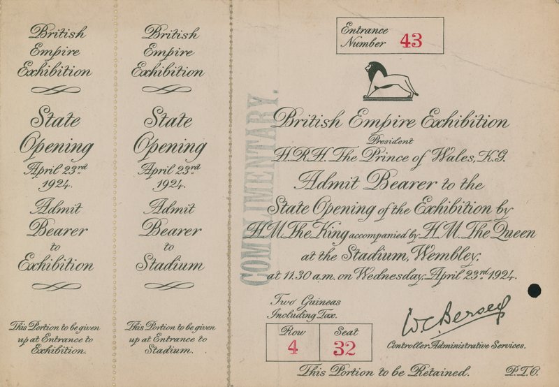 Uitnodiging voor de Staatsopening van de British Empire Exhibition door English Photographer