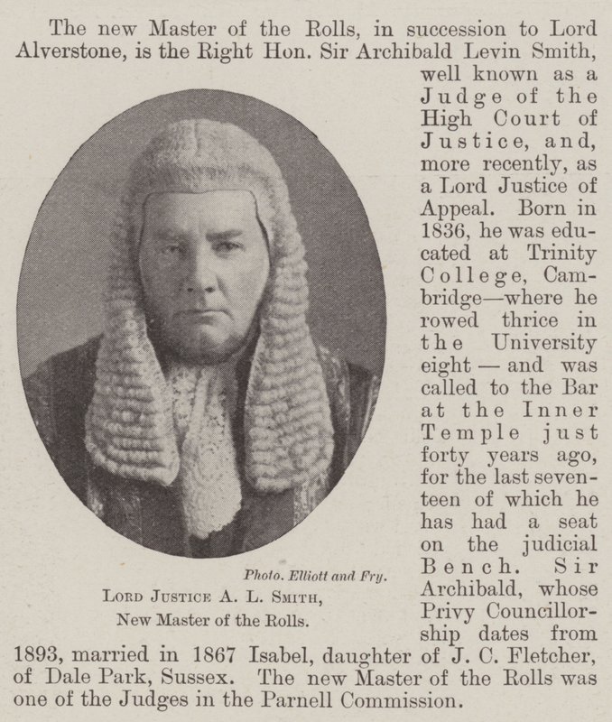 Lord Justice A L Smith, nieuwe Master of the Rolls door English Photographer