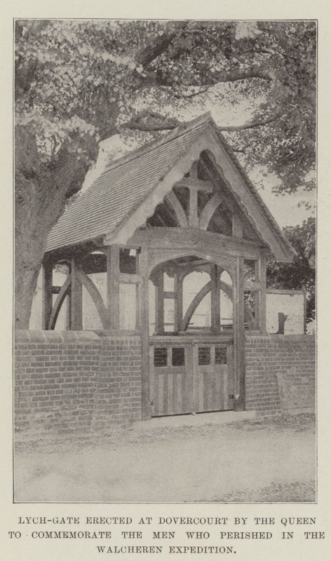 Lych-poort opgericht in Dovercourt door de koningin ter nagedachtenis aan de mannen die omkwamen in de Walcheren-expeditie door English Photographer