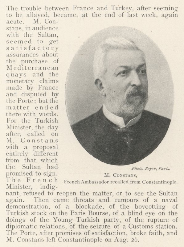 M Constans, Franse Ambassadeur teruggeroepen uit Constantinopel door English Photographer