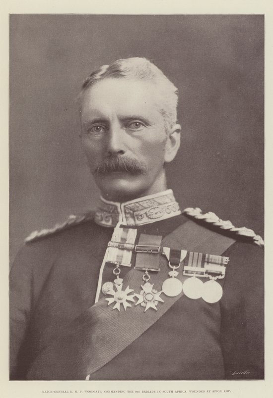 Generaal-majoor E.R.P. Woodgate, commandant van de 9e brigade in Zuid-Afrika, gewond bij Spion Kop door English Photographer