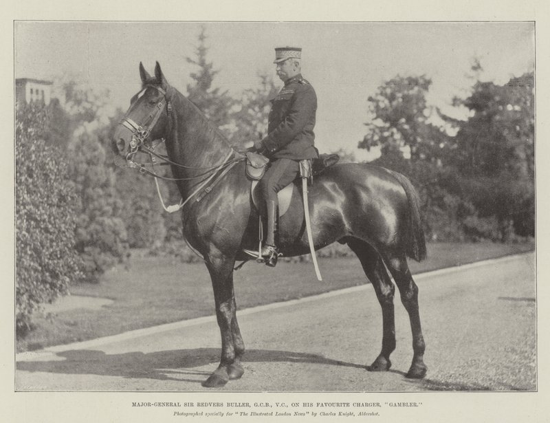 Generaal-majoor Sir Redvers Buller, GCB, VC, op zijn favoriete paard, Gambler door English Photographer