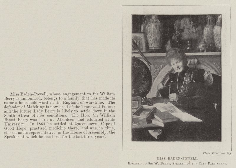 Miss Baden-Powell, verloofd met Sir W Berry, voorzitter van het parlement van de Kaap door English Photographer