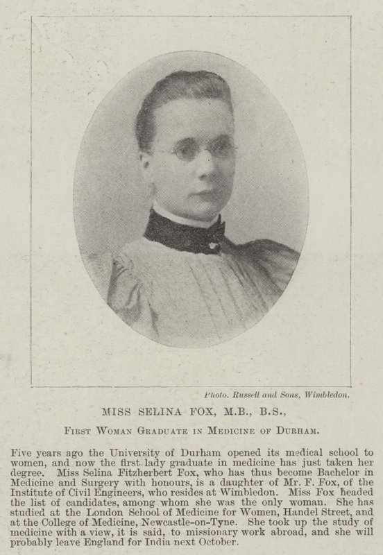 Miss Selina Fox, MB, BS, eerste vrouwelijke afgestudeerde in de geneeskunde van Durham door English Photographer