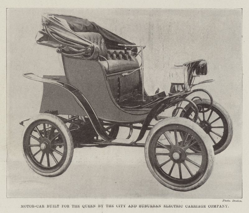 Motorwagen gebouwd voor de Koningin door de City and Suburban Electric Carriage Company door English Photographer