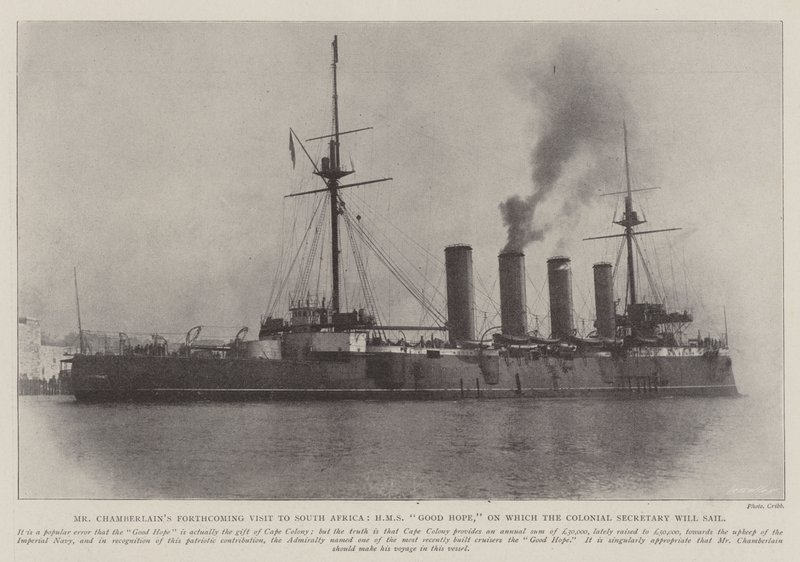 Het Aankomende Bezoek van Mr Chamberlain aan Zuid-Afrika, HMS Good Hope, waarop de Koloniale Secretaris zal varen door English Photographer