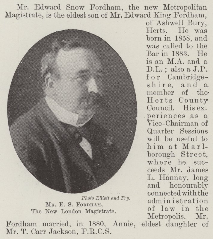 Mr E S Fordham, de nieuwe Londense magistraat door English Photographer