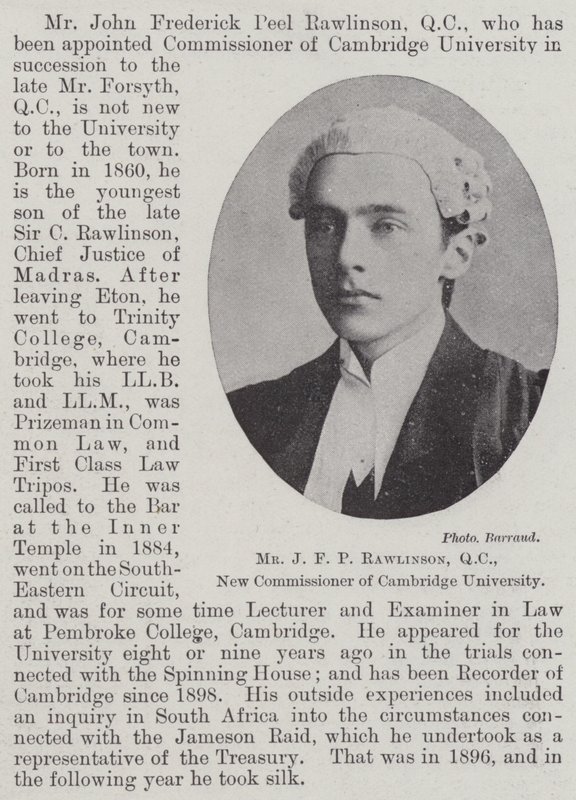 De heer J F P Rawlinson, QC, nieuwe commissaris van de Universiteit van Cambridge door English Photographer