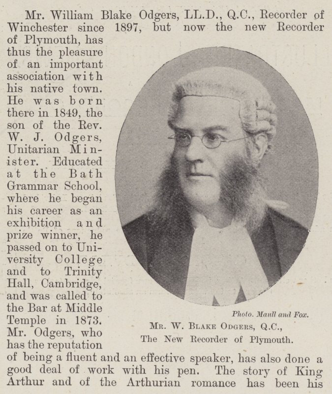 Mr W Blake Odgers, QC, de nieuwe recorder van Plymouth door English Photographer