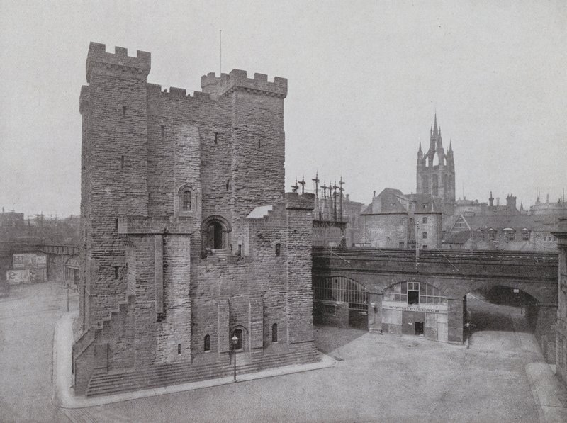 Oud kasteel, Zwarte Poort en Kathedraal, Newcastle (zw/w foto) door English Photographer