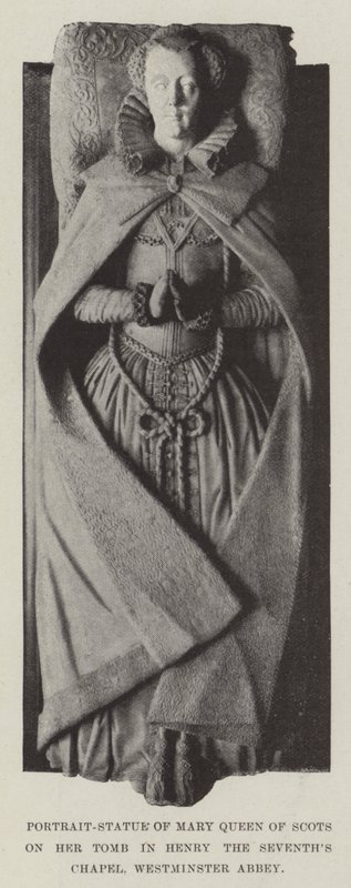 Portret-standbeeld van Mary Queen of Scots op haar graf in Henry de Zevende
