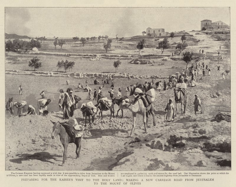 Voorbereidingen voor het bezoek van de keizer aan het Heilige Land, aanleg van een nieuwe weg van Jeruzalem naar de Olijfberg door English Photographer