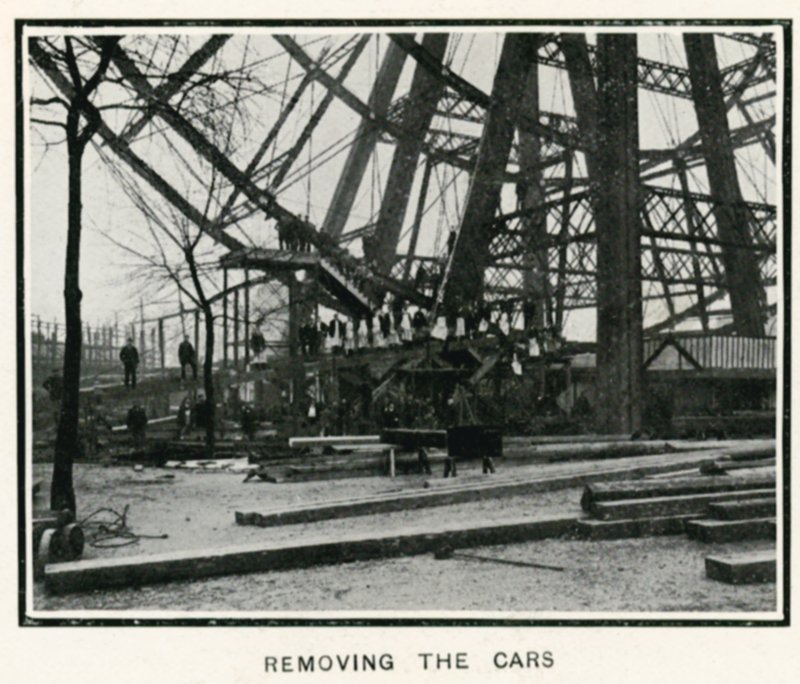 Het Grote Wiel verwijderen in Earls Court, Londen; het verwijderen van de wagens; uit The Sphere, 13 april 1907 door English Photographer