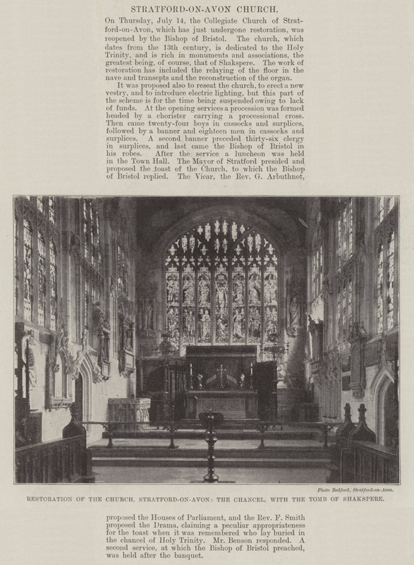 Restauratie van de kerk, Stratford-on-Avon, het koor, met het graf van Shakespeare door English Photographer
