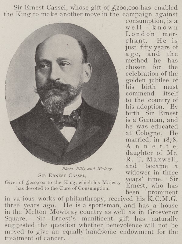 Sir Ernest Cassel, schenker van £200,000 aan de koning, die Zijne Majesteit heeft gewijd aan de genezing van tuberculose door English Photographer