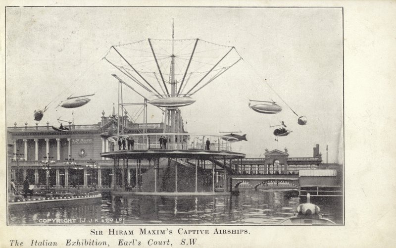 Sir Hiram Maxims gevangen luchtschepen op de Italiaanse Tentoonstelling, gehouden in 1904 in Earls Court in Londen door English Photographer