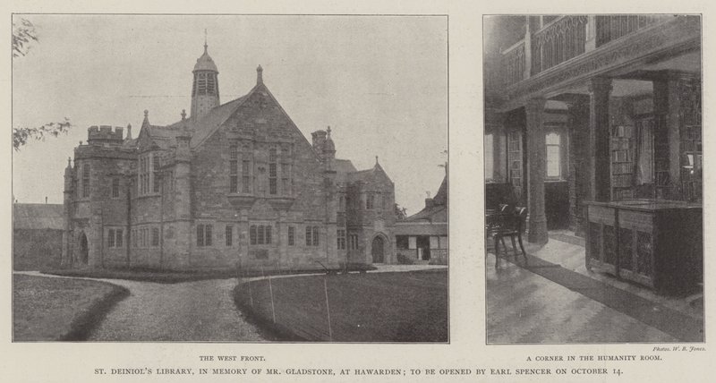 De bibliotheek van St Deiniol, ter nagedachtenis aan Mr Gladstone, in Hawarden, te openen door graaf Spencer op 14 oktober door English Photographer
