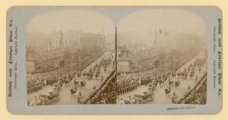 Stereografische afdruk van het diamanten jubileum van koningin Victoria door English Photographer