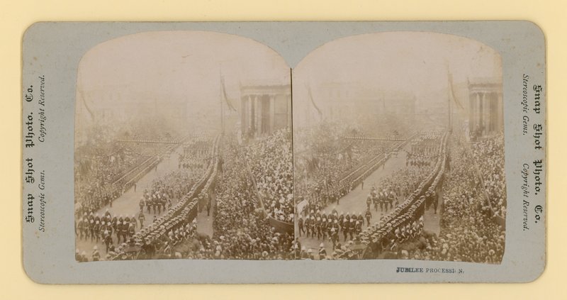 Stereoscopische afdruk van het diamanten jubileum van koningin Victoria, 28 juni 1897 door English Photographer