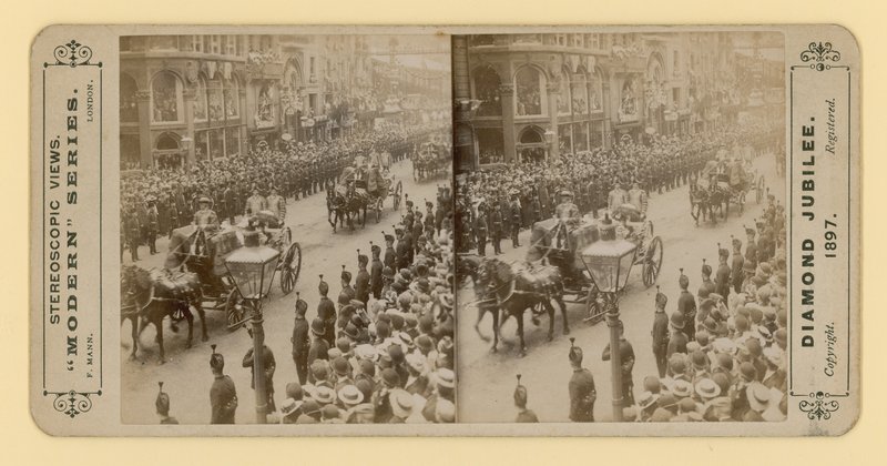 Stereoscopische afdruk van het diamanten jubileum van koningin Victoria, 28 juni 1897 door English Photographer